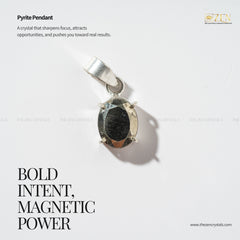 Pyrite pendant with text on a white background