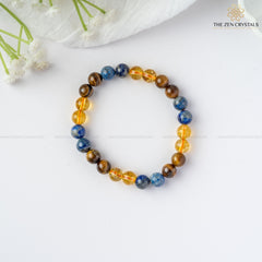 Confidence Energy Bracelet with multicolored beads on a white background, branded 'The Zen Crystals'.