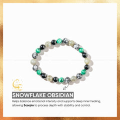 scorpio zodiac bracelet with Snowflake Obsidian bracelet with healing properties on a white background