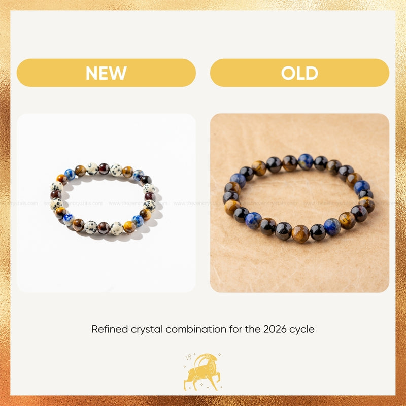 Two beaded bracelets labeled 'NEW' and 'OLD' on a gold and white background.