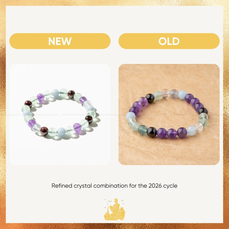 Two beaded bracelets labeled 'NEW' and 'OLD' on a gold and white background.