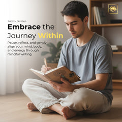 Man sitting on the floor with the zen crystals 7 chakra journal