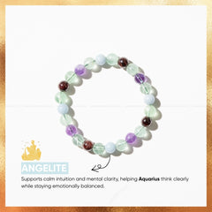 Aquarius Zodiac bracelet with angelite stones on a white background