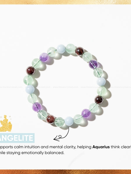 Aquarius Zodiac bracelet with angelite stones on a white background