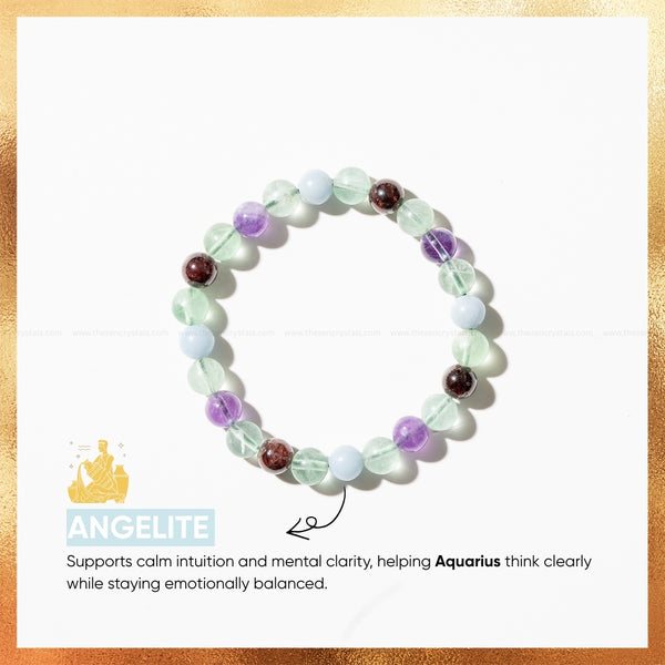 Aquarius Zodiac bracelet with angelite stones on a white background