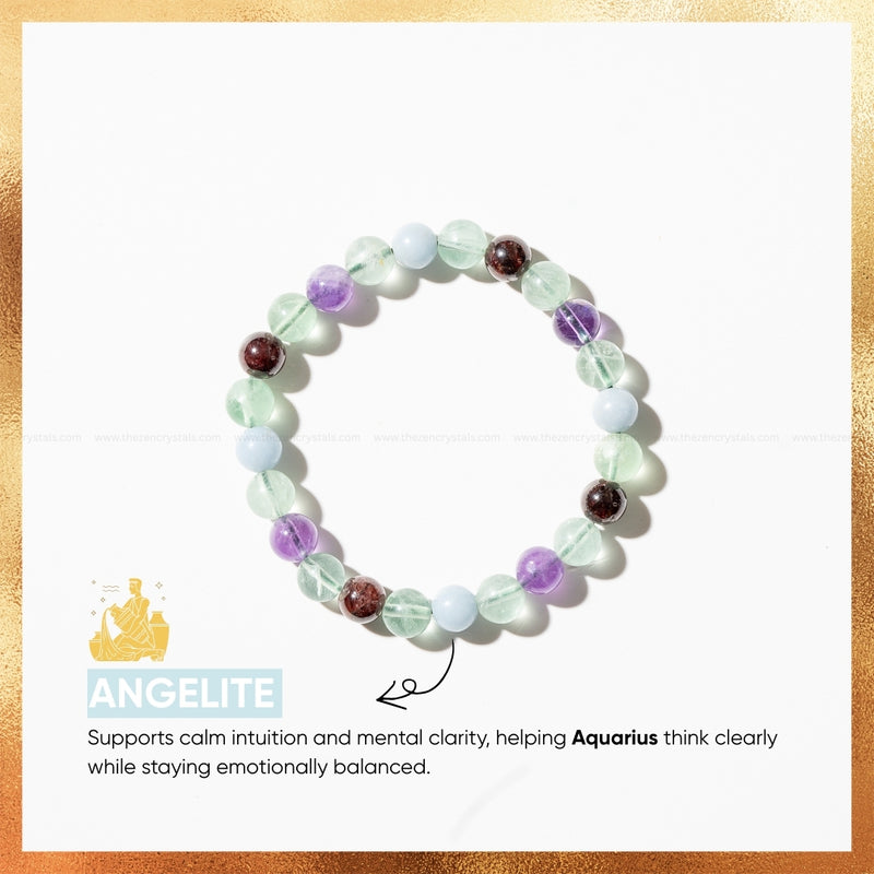 Aquarius Zodiac bracelet with angelite stones on a white background