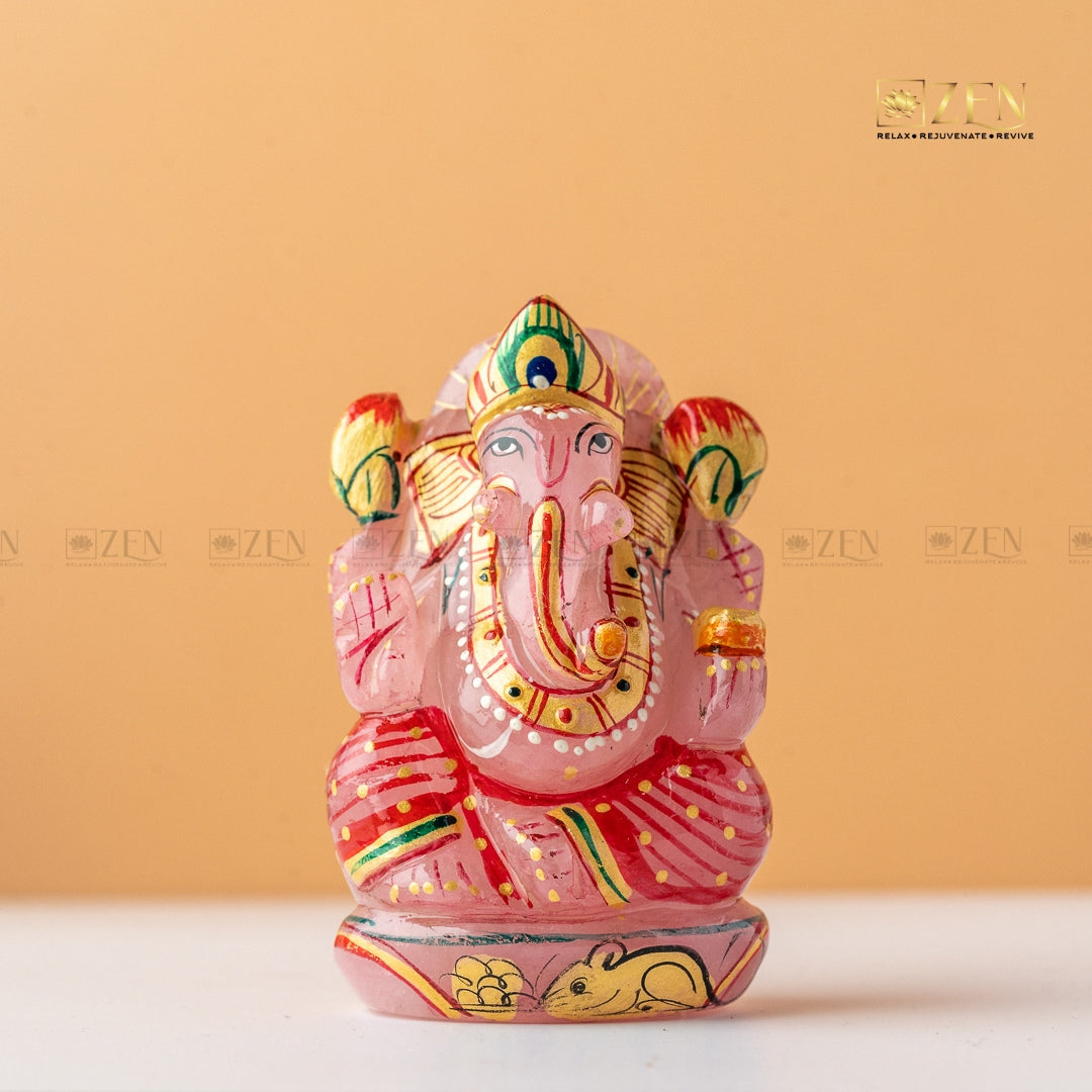 Handpainted Rose Quartz Ganesha Idol | The Zen Crystals