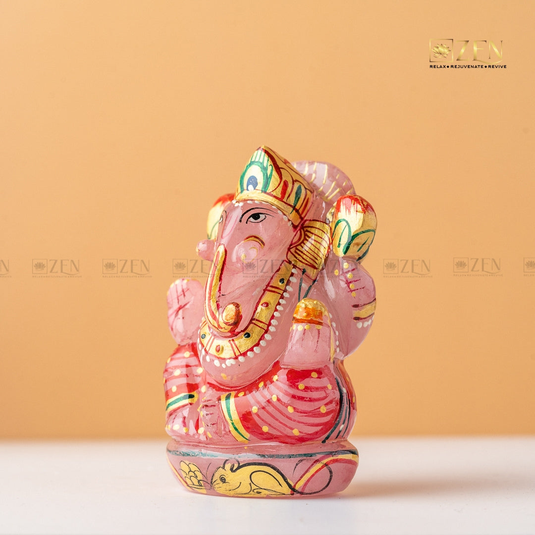 Natural Rose Quartz Ganesha Idol | The Zen Crystals