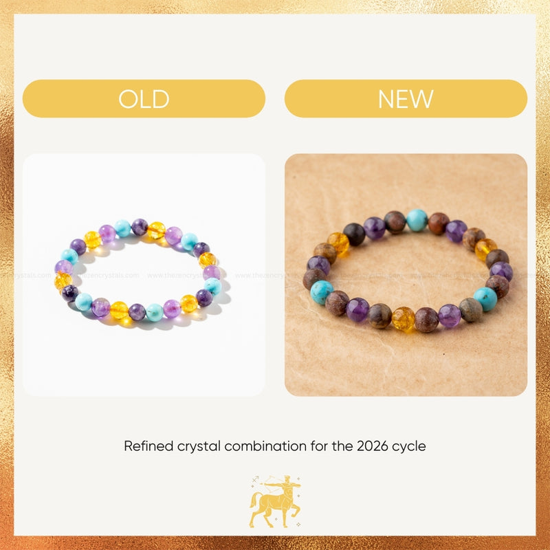 Two beaded bracelets labeled 'Old' and 'New' on a gold and beige background.