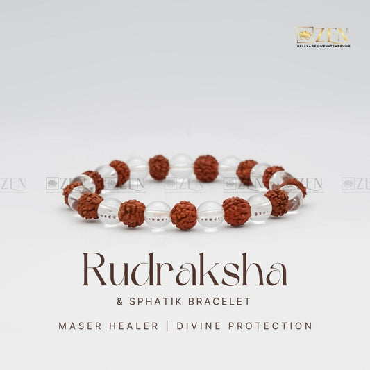 Clear Quartz (Sphatik) & Rudraksha Combination Bracelet
