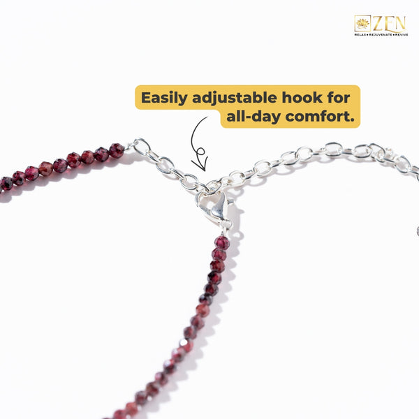 Adjustable hook closure of the Garnet Anklet designed for secure fit and comfortable daily wear.