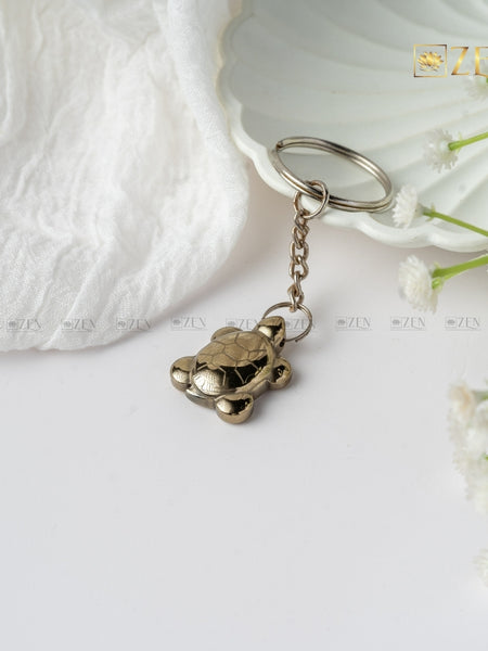 golden pyrite turtle keychain | the zen crystals