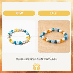 Two beaded bracelets labeled 'New' and 'Old' on a gold and beige background.