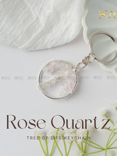 Rose Quartz tree of life keychain | the zen crystals