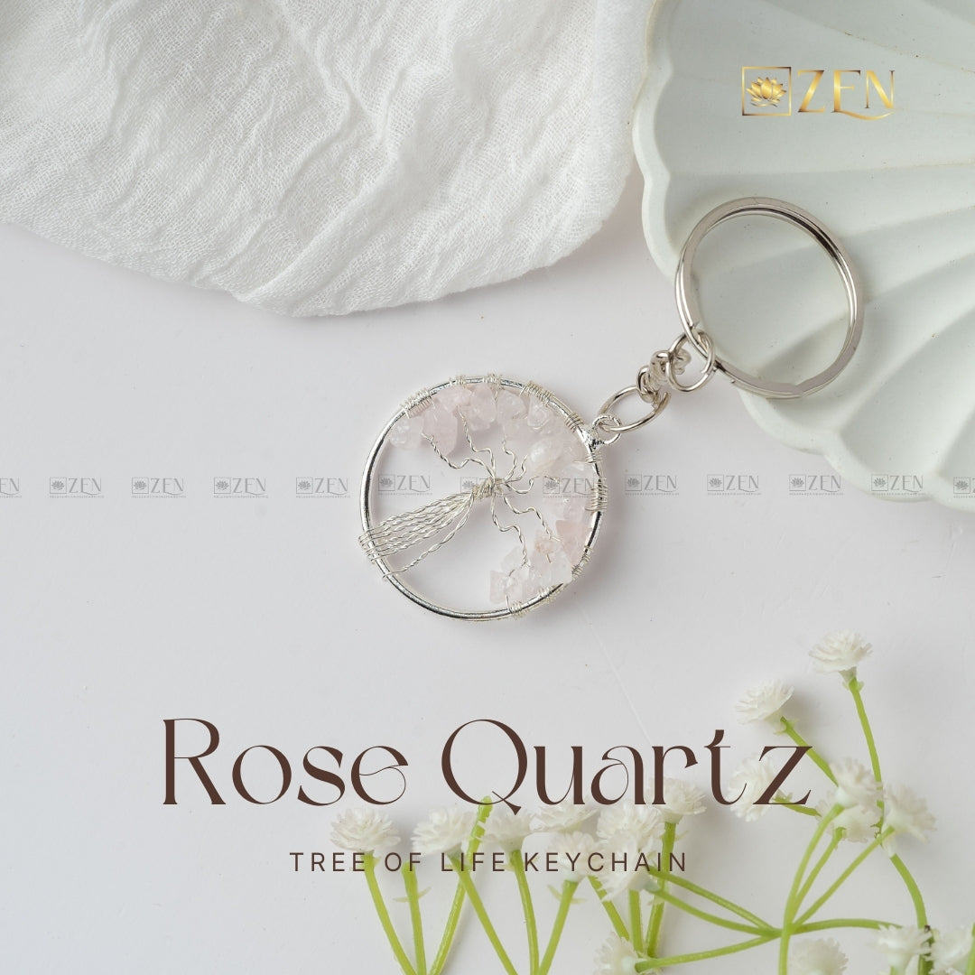 Rose Quartz tree of life keychain | the zen crystals