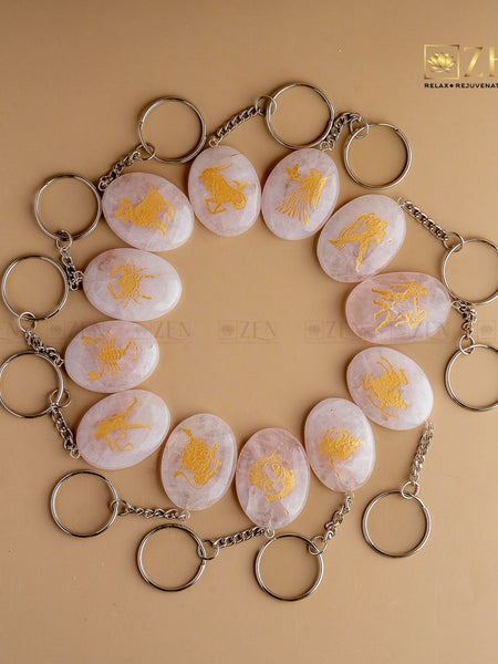 Rose Quartz Zodiac Sign Keychain | the zen crystals