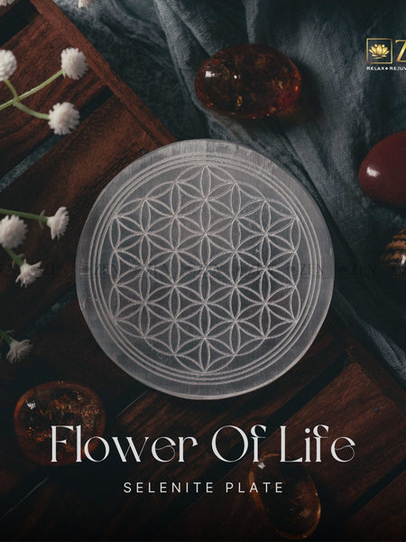 Selenite Plate - Flower Of Life Symbol