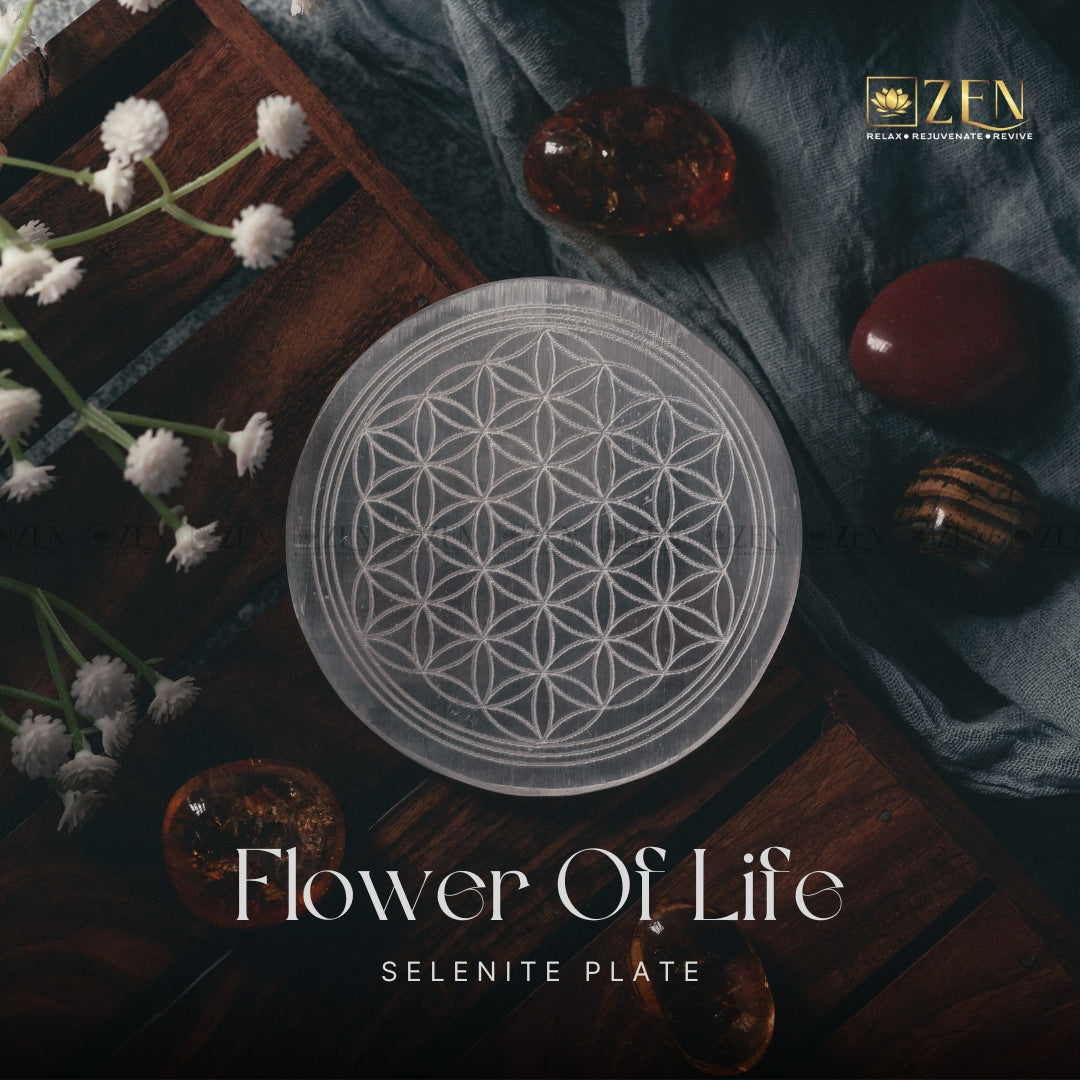 Selenite Plate - Flower Of Life Symbol