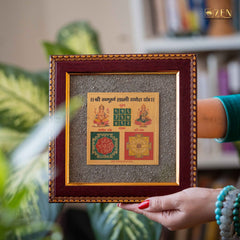 24K Gold Plated Laxmi Ganesh Yantra on Pyrite Frame for Prosperity and Obstacle Removal