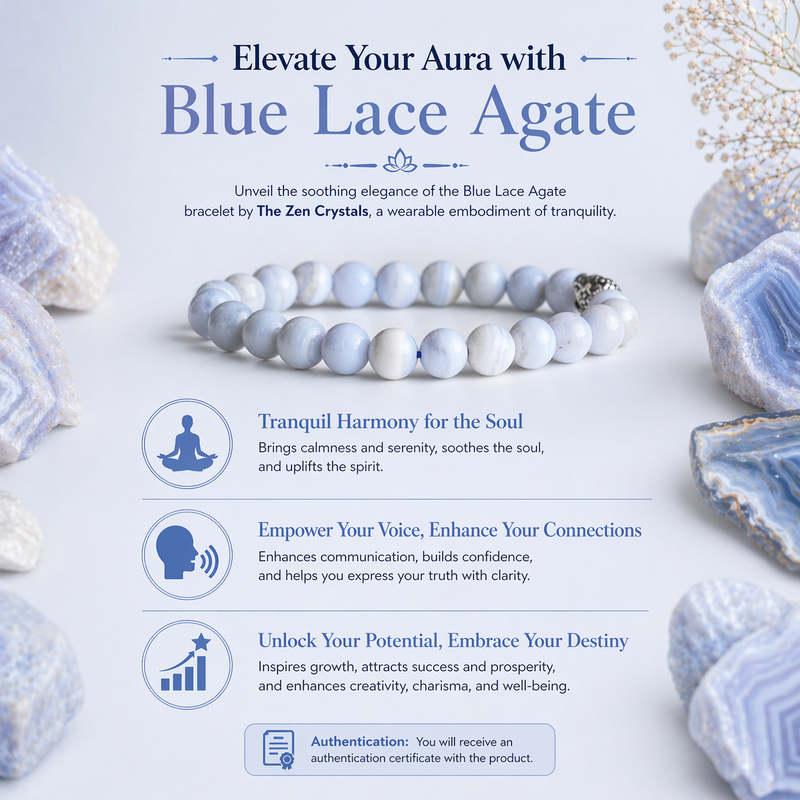 Blue lace agate bracelet with crystals on a light background