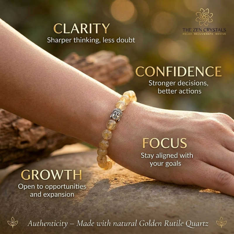 Hand wearing a golden rutile bracelet with benefits of wearing golden rutile bracelet