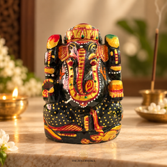 Handpainted Green Jade Ganesha Idol