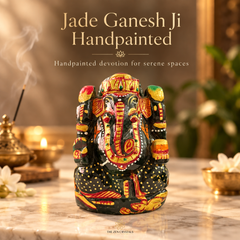 Handpainted Green Jade Ganesha Idol