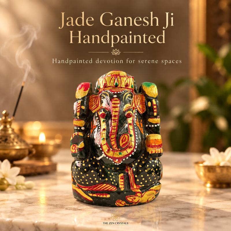 Handpainted Green Jade Ganesha Idol