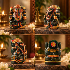 Handpainted Green Jade Ganesha Idol