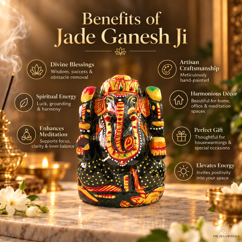 Handpainted Green Jade Ganesha Idol
