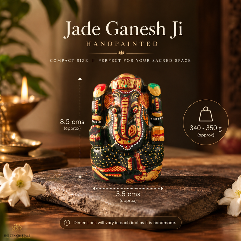 Handpainted Green Jade Ganesha Idol