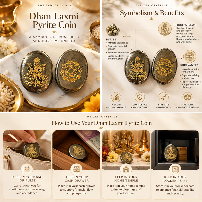 how to use the Dhan Laxmi Pyrite Coin by the zen crystals