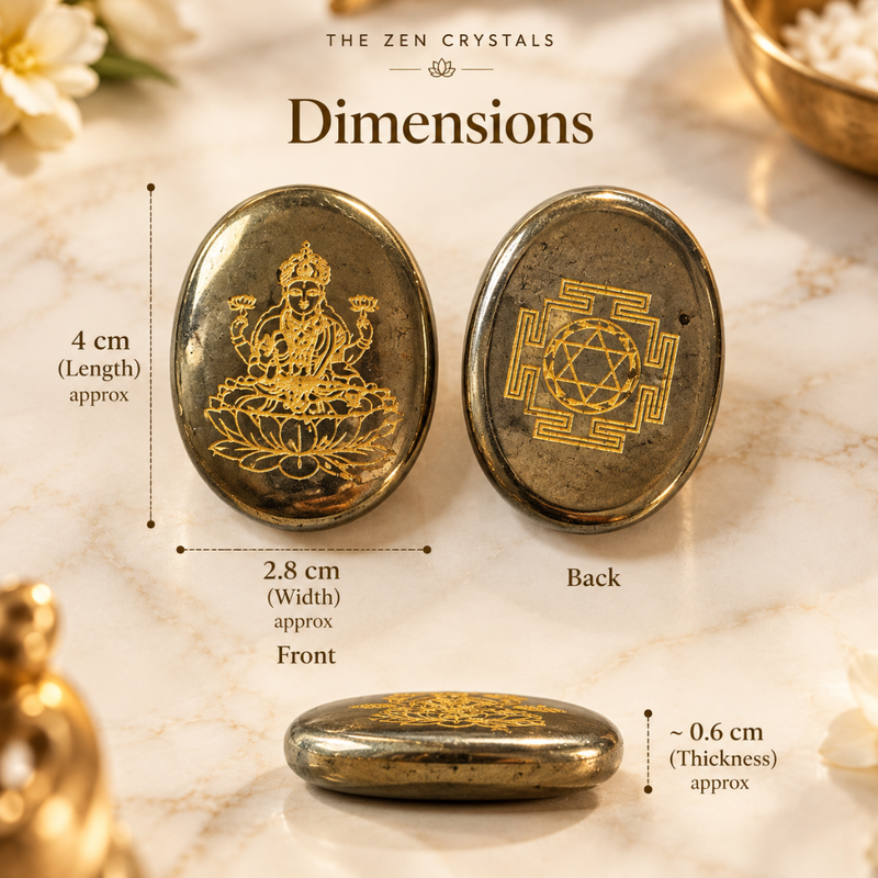 dimension of the pyrite coin with laxmiji engraved and shri yantra