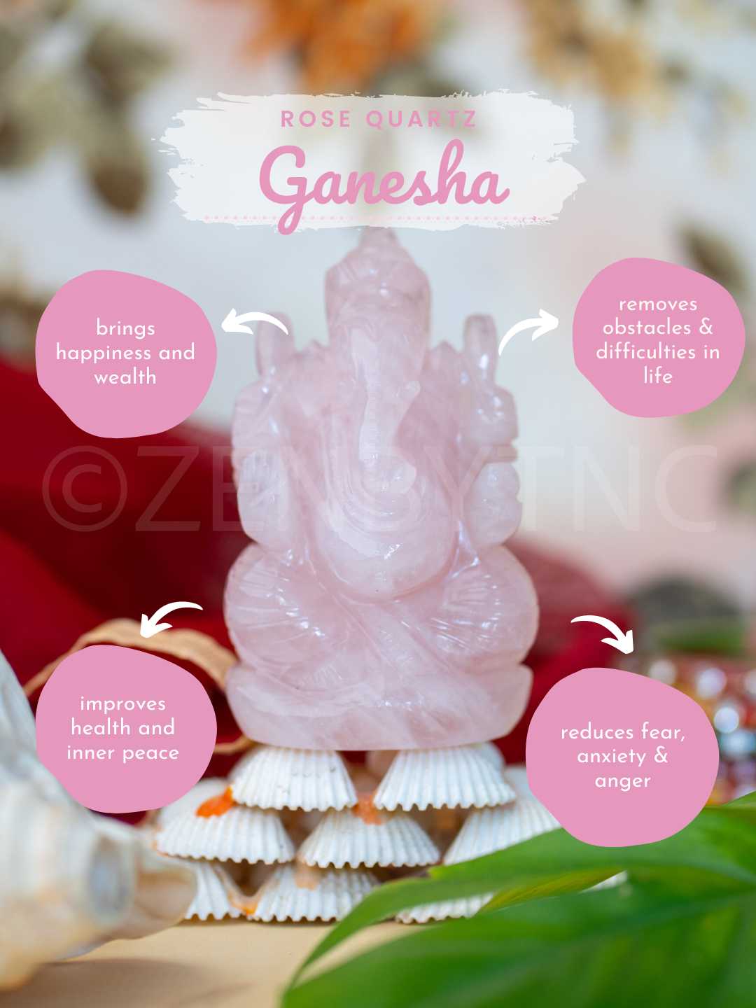 Lord Ganesha - Rose Quartz The Zen Crystals