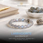 Labradorite bracelet on a light surface with 'The Zen Crystals' branding.