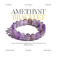 Amethyst bracelet with promotional text on a white background
