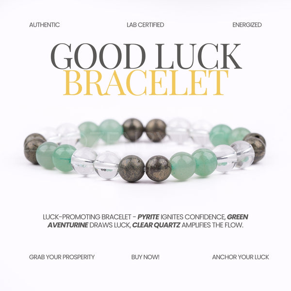 pyrite, green aventurine and clear quartz combination bracelet for good luck by The zen Crystals