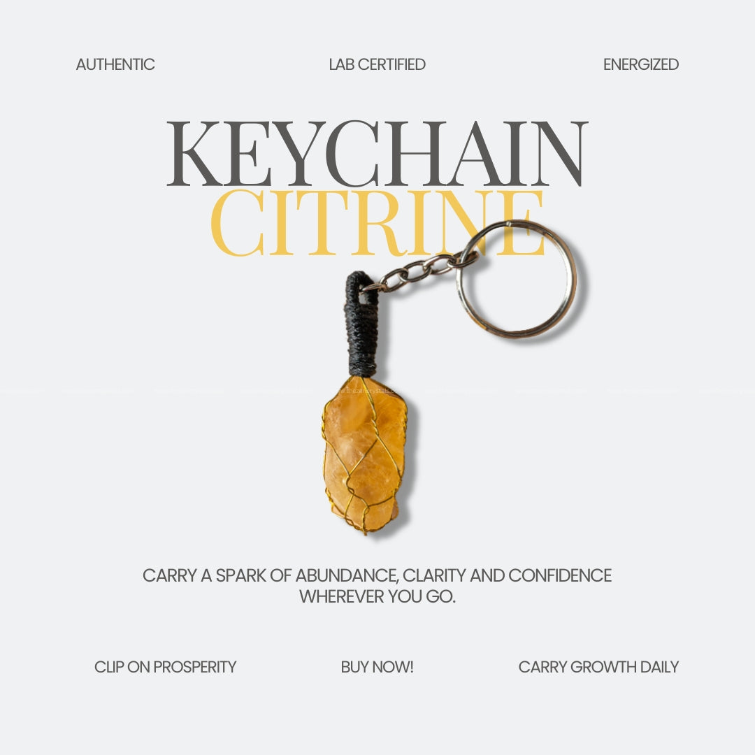 Raw Citrine Keychain for Prosperity, Confidence & Clarity | Solar