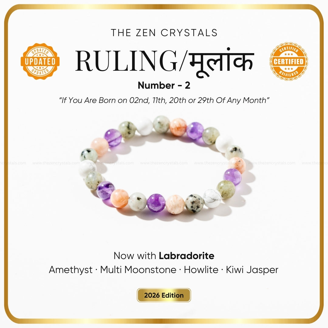 クリスタル・アメジスト・レインボームーンストーン・留め金マグネットブレスレット Ruling Number (मूलांक) 2 Bracelet for 2026 | S - 6.5 inches