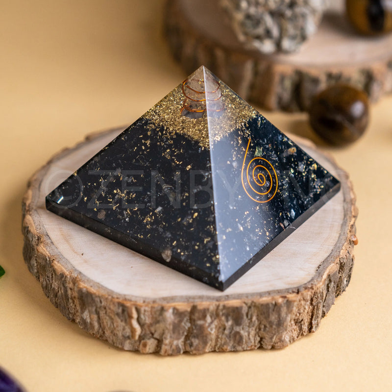 Black Tourmaline Selenite EMF PROTECTION PYRAMID with Healing Copper C Black Tourmaline Selenite EMF PROTECTION PYRAMID with Healing Copper C