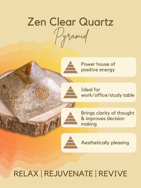 Zen Clear Quartz Orgonite Pyramid For Calmness & Clarity of Mind The Zen Crystals