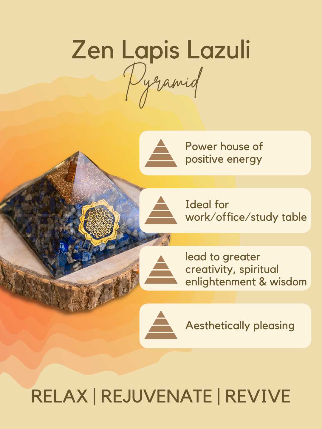 Zen Lapis Lazuli Orgonite Pyramid To Relieve Anxiety and Insomnia The Zen Crystals