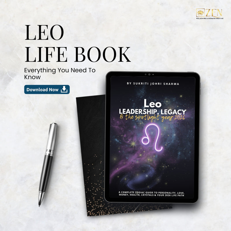 Leo Life Book on a tablet with a pen on a light marble background