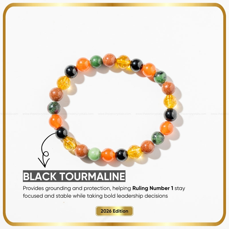 Ruling Number (मूलांक) 1 Bracelet with black tourmaline on a white background