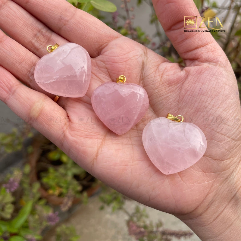 Natural Rose Quartz Heart Pendant - Pink Crystal Reiki Charm, Healing Stone Jewelry 50pc