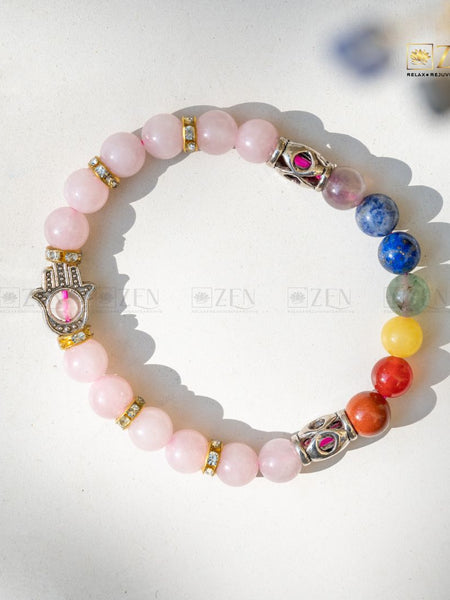 Seven Chakra with Rose Quartz & Hamsa Hand To Dispel Bad Luck - The Zen Crystals