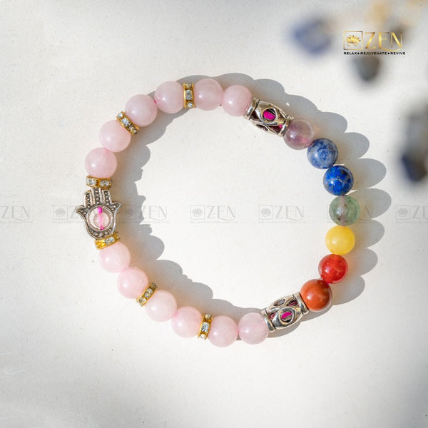 Seven Chakra with Rose Quartz & Hamsa Hand To Dispel Bad Luck - The Zen Crystals