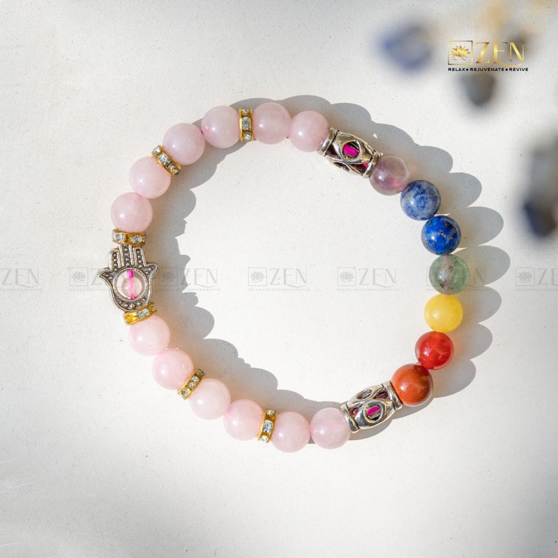 Seven Chakra with Rose Quartz & Hamsa Hand To Dispel Bad Luck - The Zen Crystals