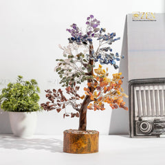 7 Chakra Good Luck Crystal Tree - 500 Chips | Wood Base | For Overall Well Being | The Zen Crystals