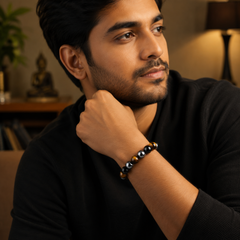 man wearing triple protection bracelet from the zen crystals